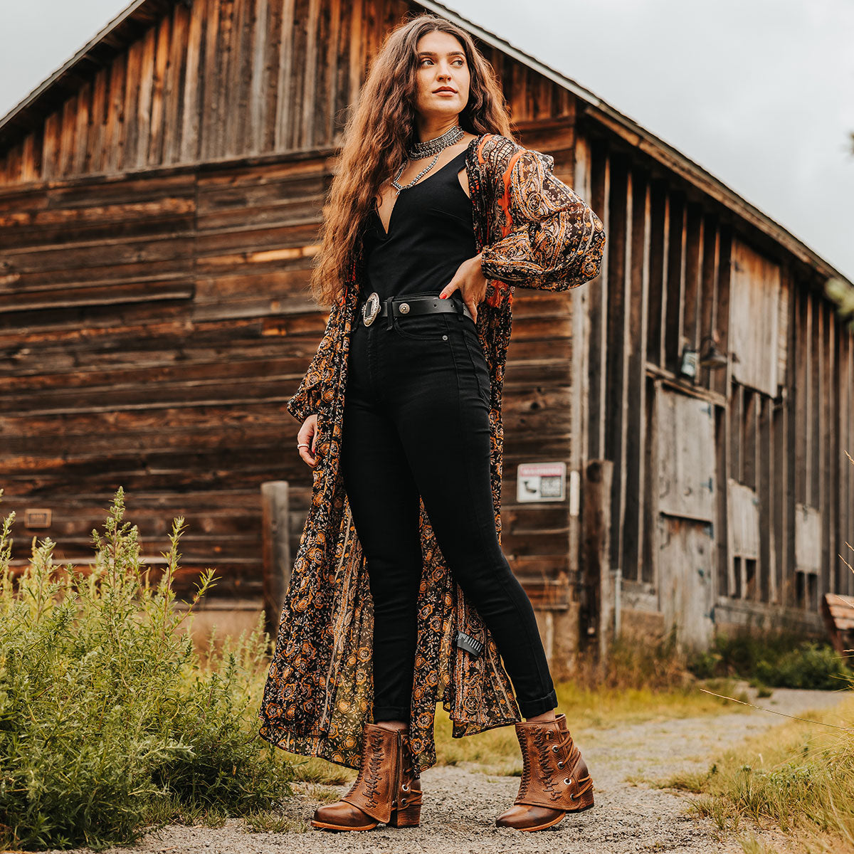 FREEBIRD women's Cedrick tan leather bootie with a leather shaft overlay, back leather lacing and round toe construction lifestyle image