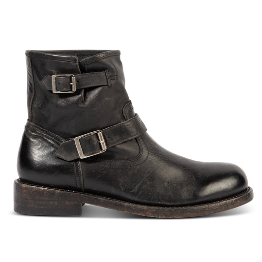 FREEBIRD men's Charles black leather boot with full grain leather, dual leather straps and a rounded toe