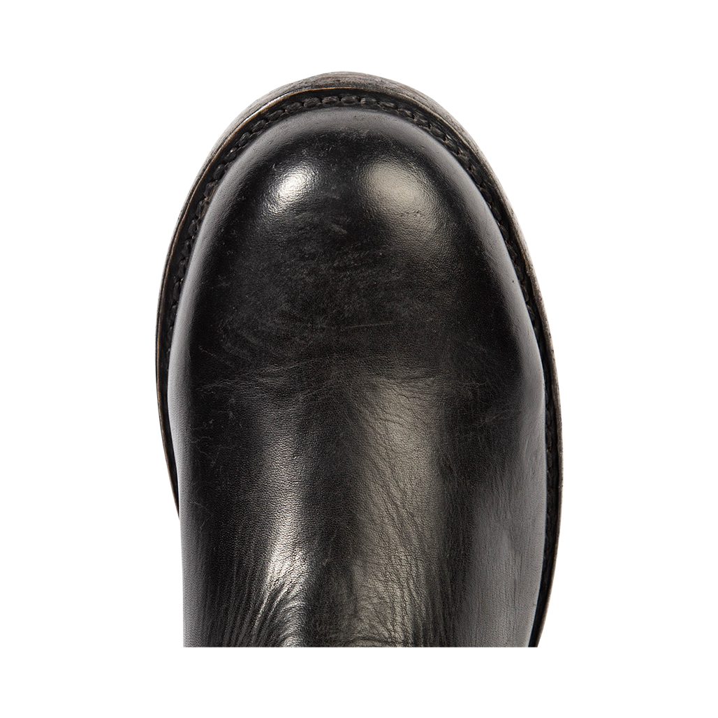 Top view showing round toe on FREEBIRD men's Charles black leather boot