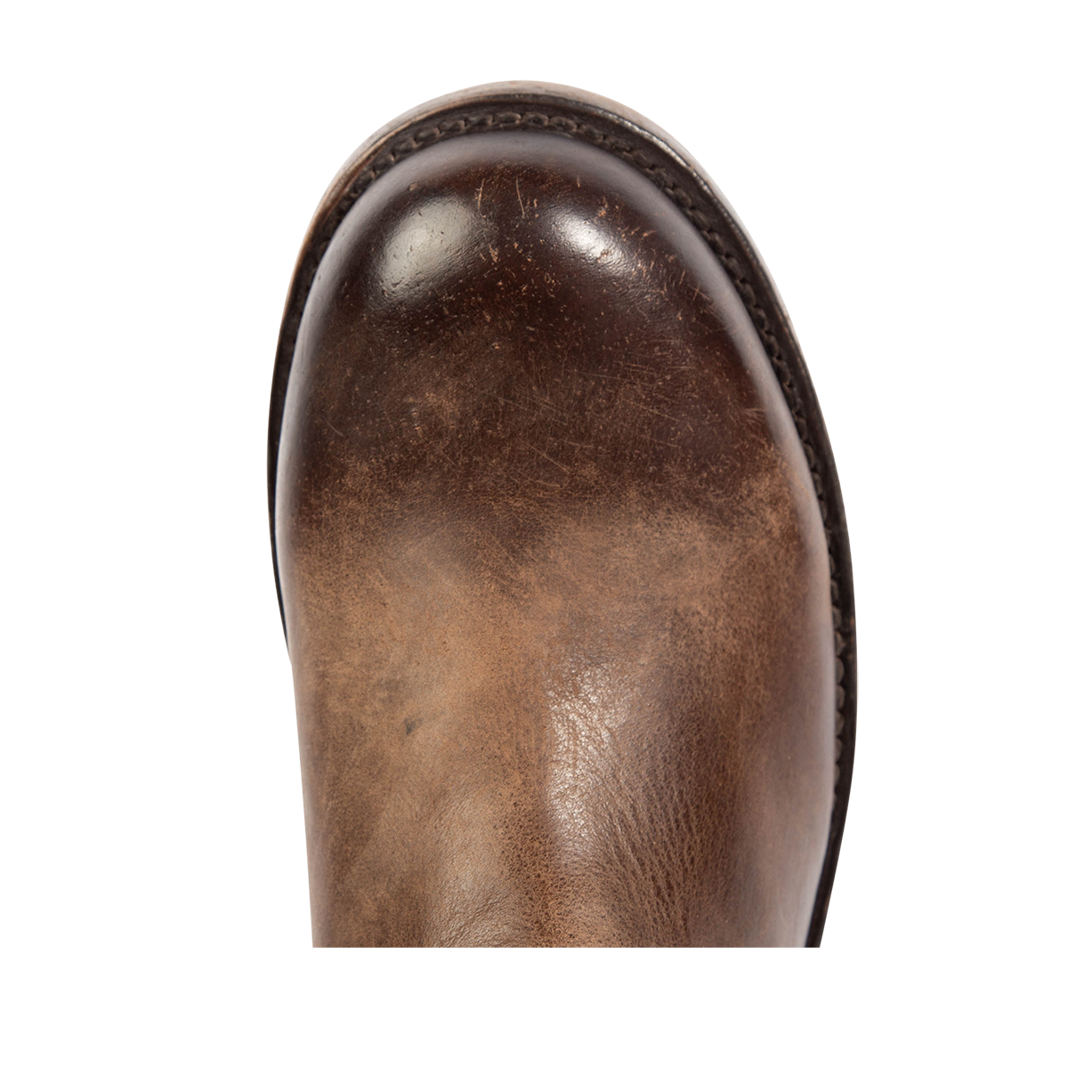Top view showing round toe on FREEBIRD men's Charles brown leather boot