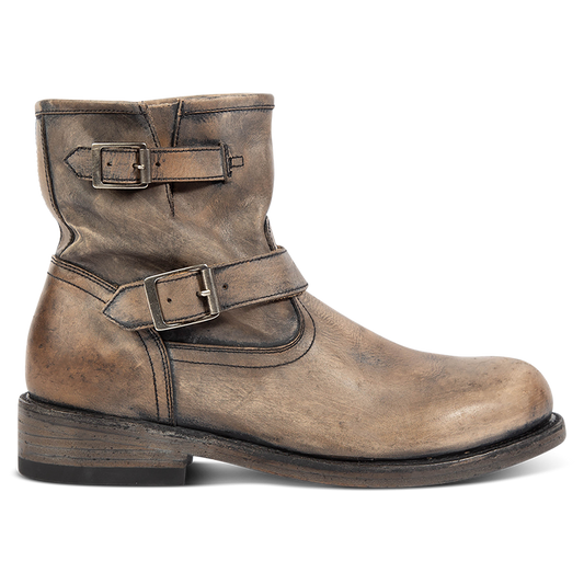 FREEBIRD men's Charles stone leather boot with full grain leather, dual leather straps and a rounded toe