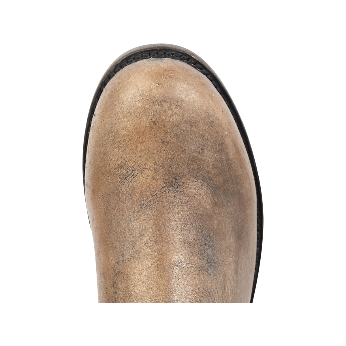 Top view showing a rounded toe on FREEBIRD men's Charles stone leather boot