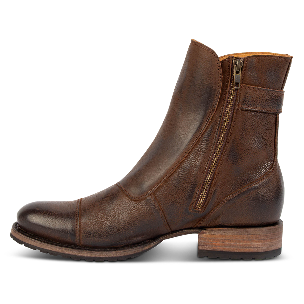 Inside view showing zipper closure on FREEBIRD men's Chayse brown boot