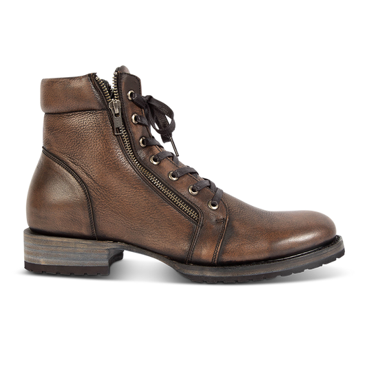 FREEBIRD men's Chevy black leather boot with Goodyear welt and rubber tread sole, double paired zip closures and adjustable front lacing