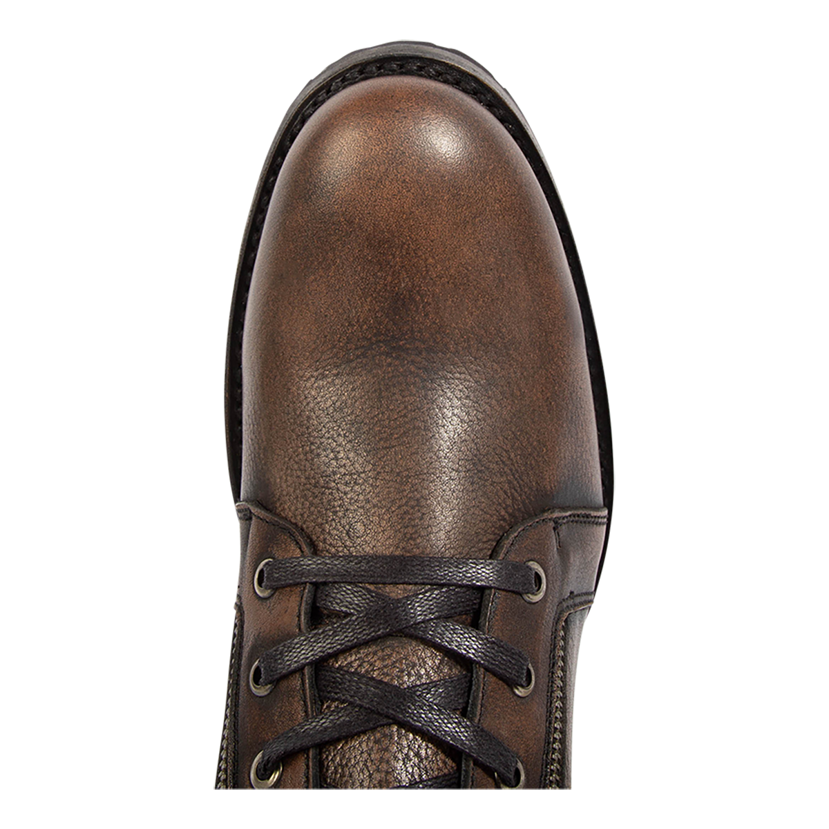 Top view showing rounded toe on FREEBIRD men's Chevy black leather boot