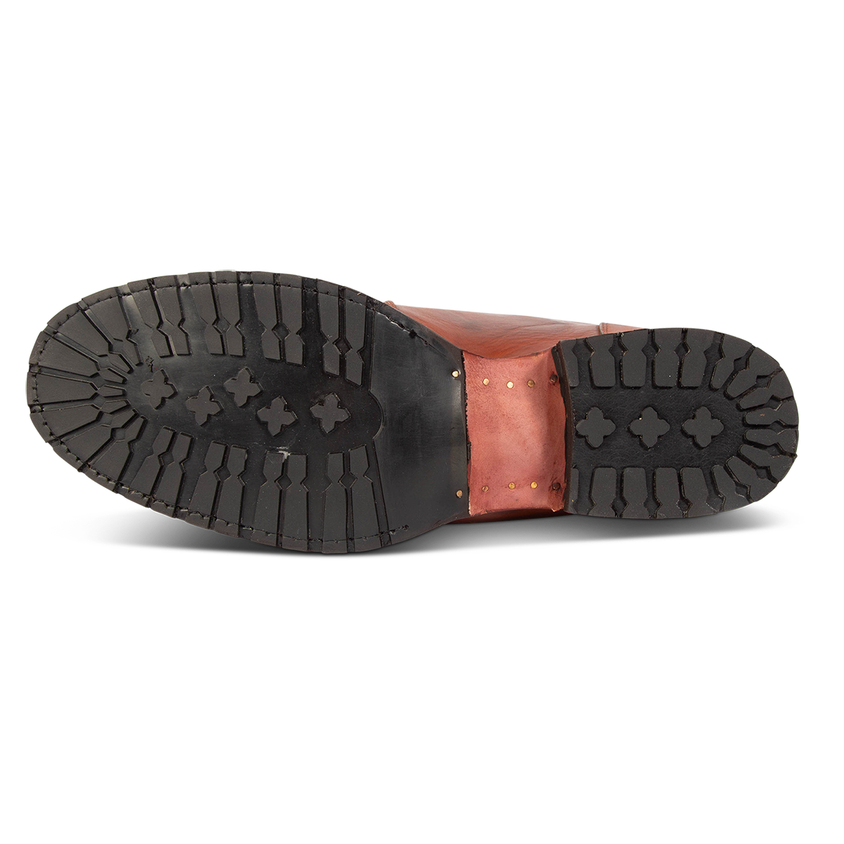 Showing rubber tread sole on FREEBIRD men's Chevy rust leather boot