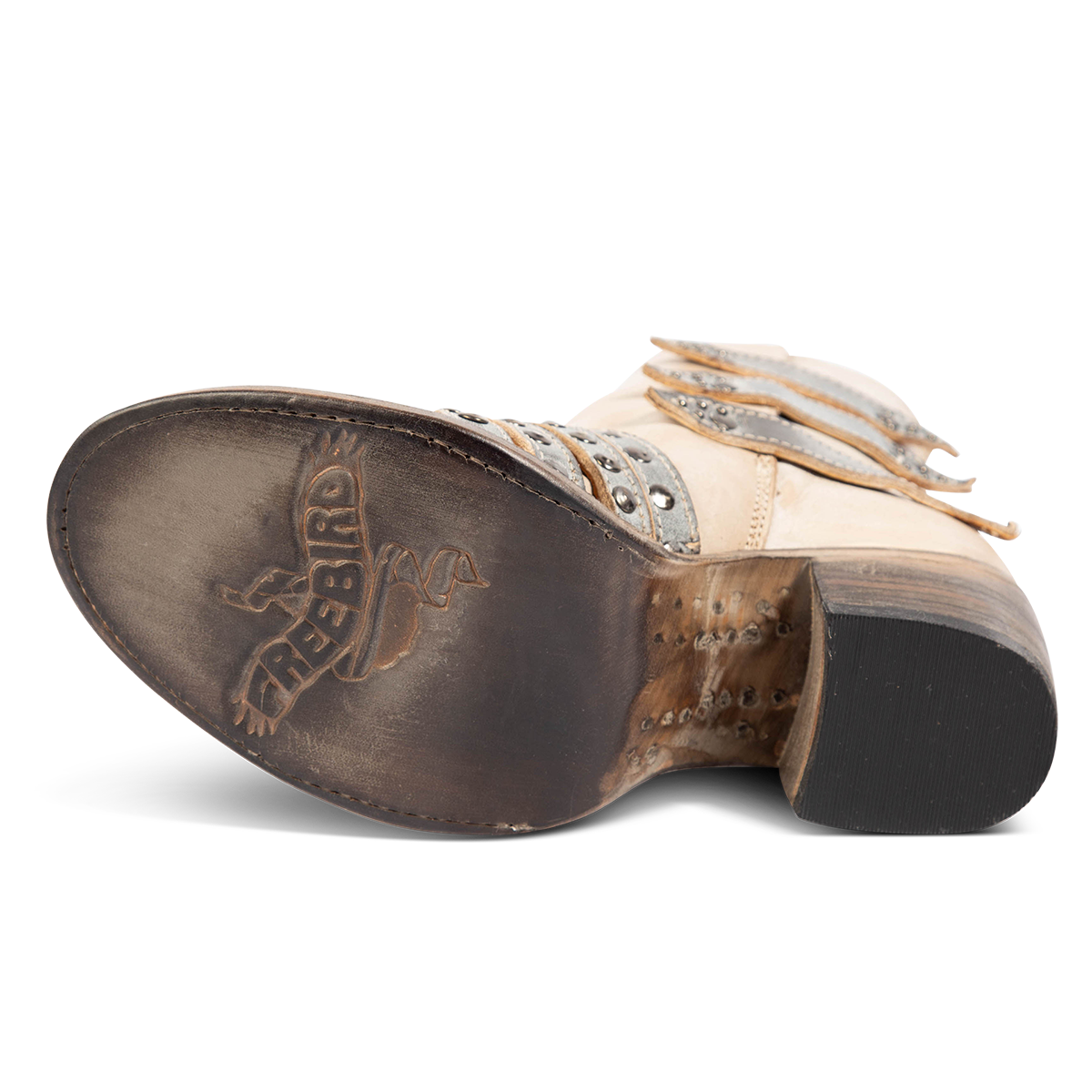 Leather sole imprinted with FREEBIRD on women's Citadel ice multi leather bootie