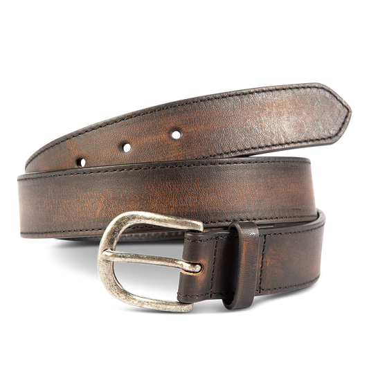 FREEBIRD Classic black distressed full grain leather belt featuring silver buckle hardware