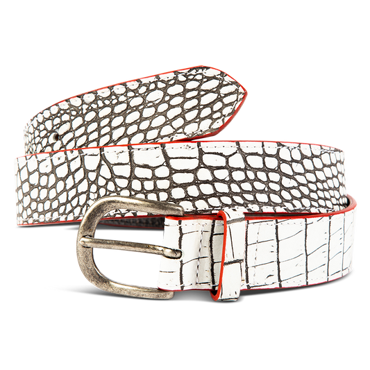 FREEBIRD Classic white croco full grain leather belt featuring silver buckle hardware