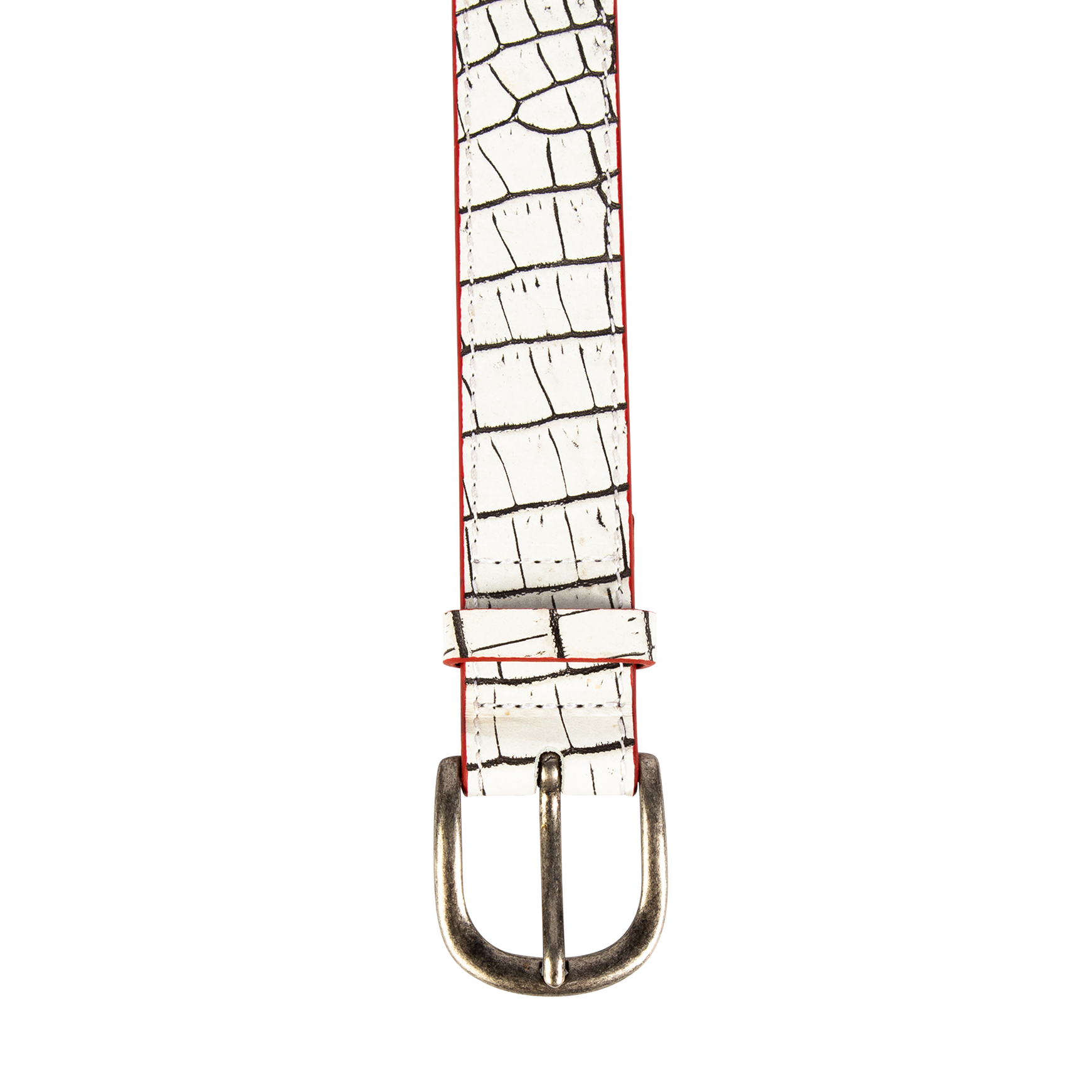 FREEBIRD Classic white croco full grain leather belt featuring silver buckle hardware