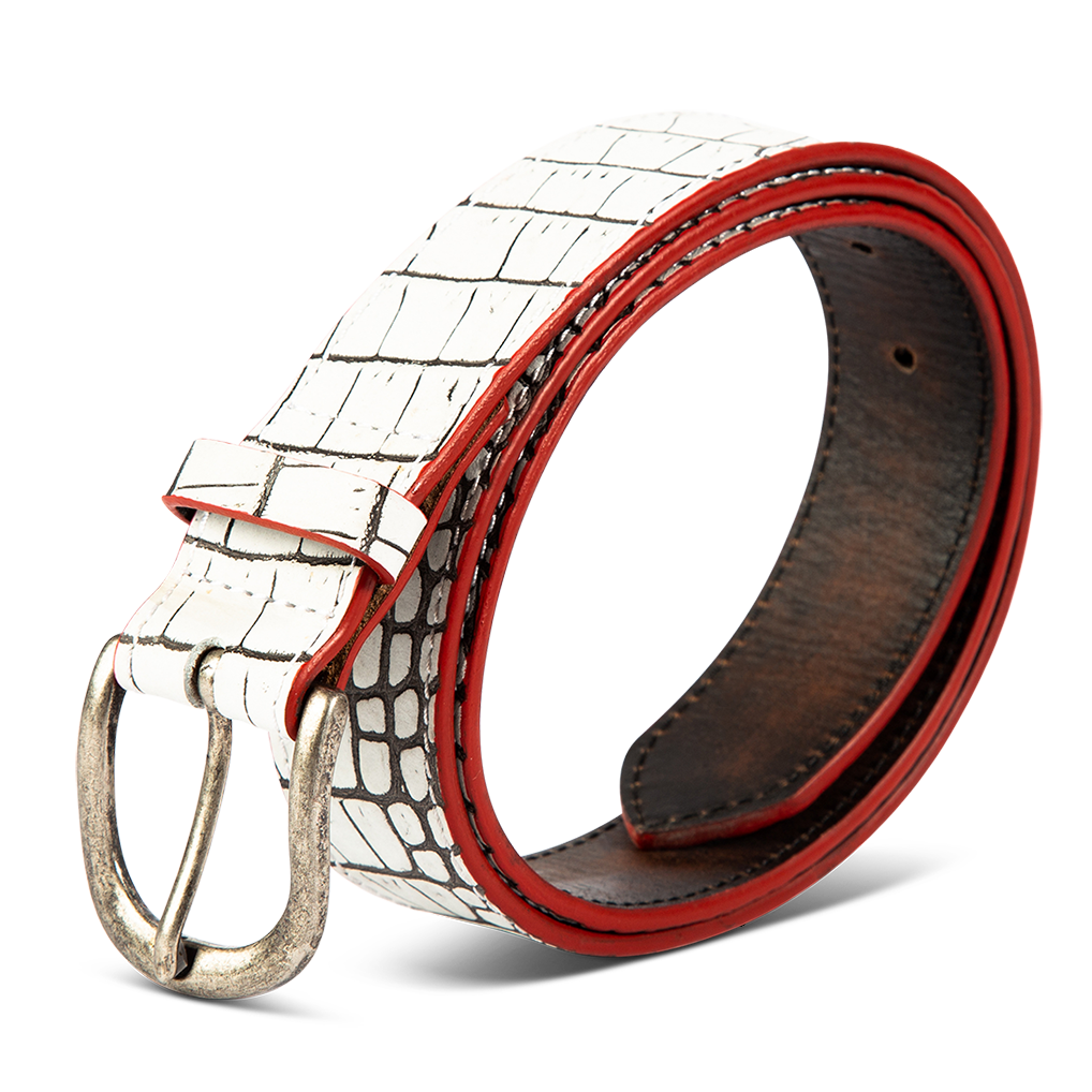 FREEBIRD Classic white croco full grain leather belt featuring silver buckle hardware