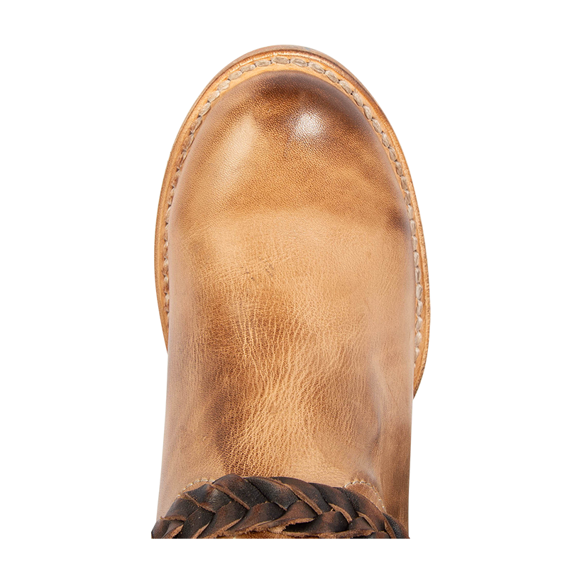 Top view showing round toe construction on FREEBIRD women's Clover beige leather boot