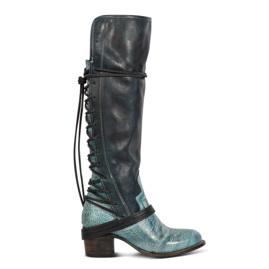 FREEBIRD women's Coal blue multi with wrap around lacing, embossed vamp detailing and low heel