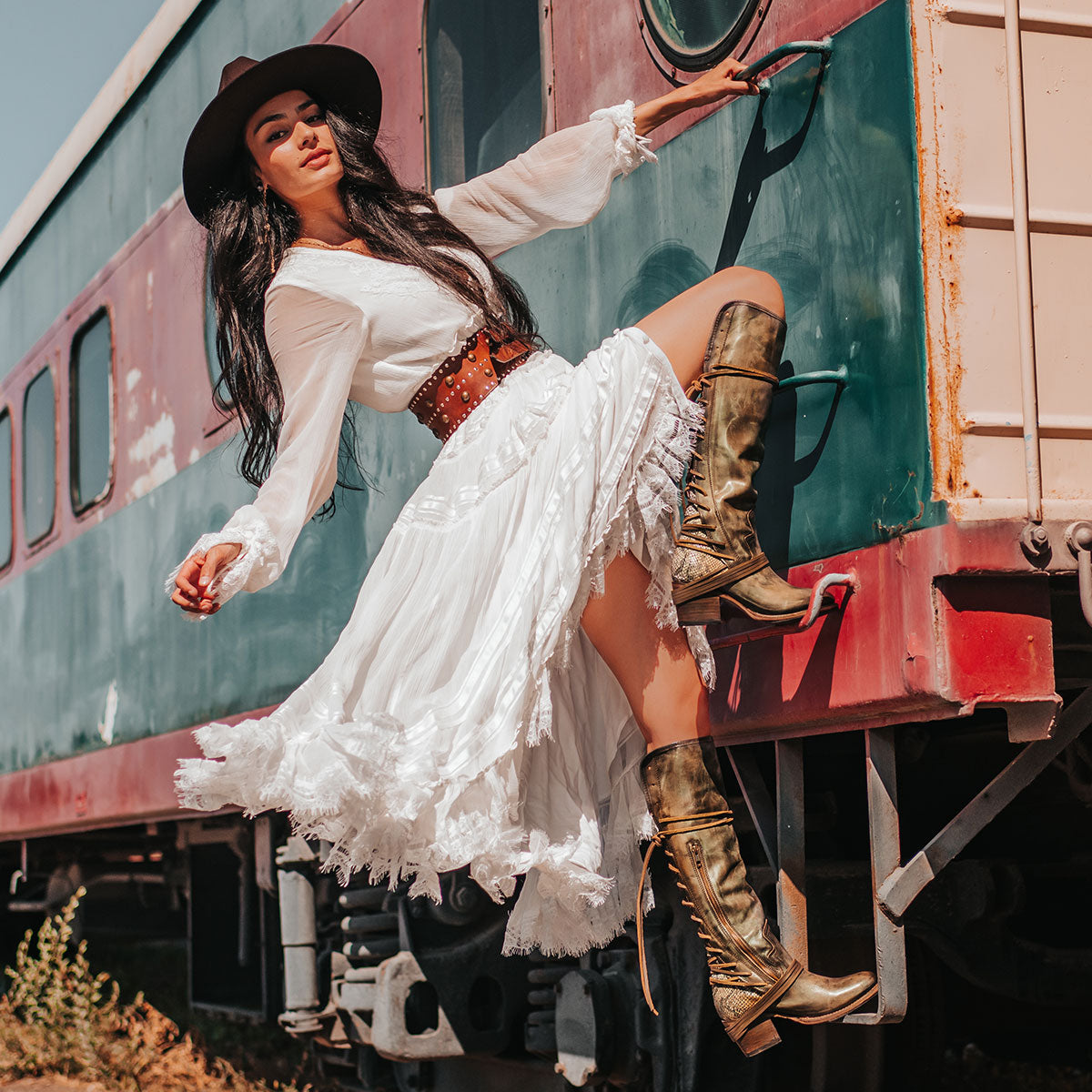 COAL Leather Boots Green Snake Multi| Freebird Stores | Shop