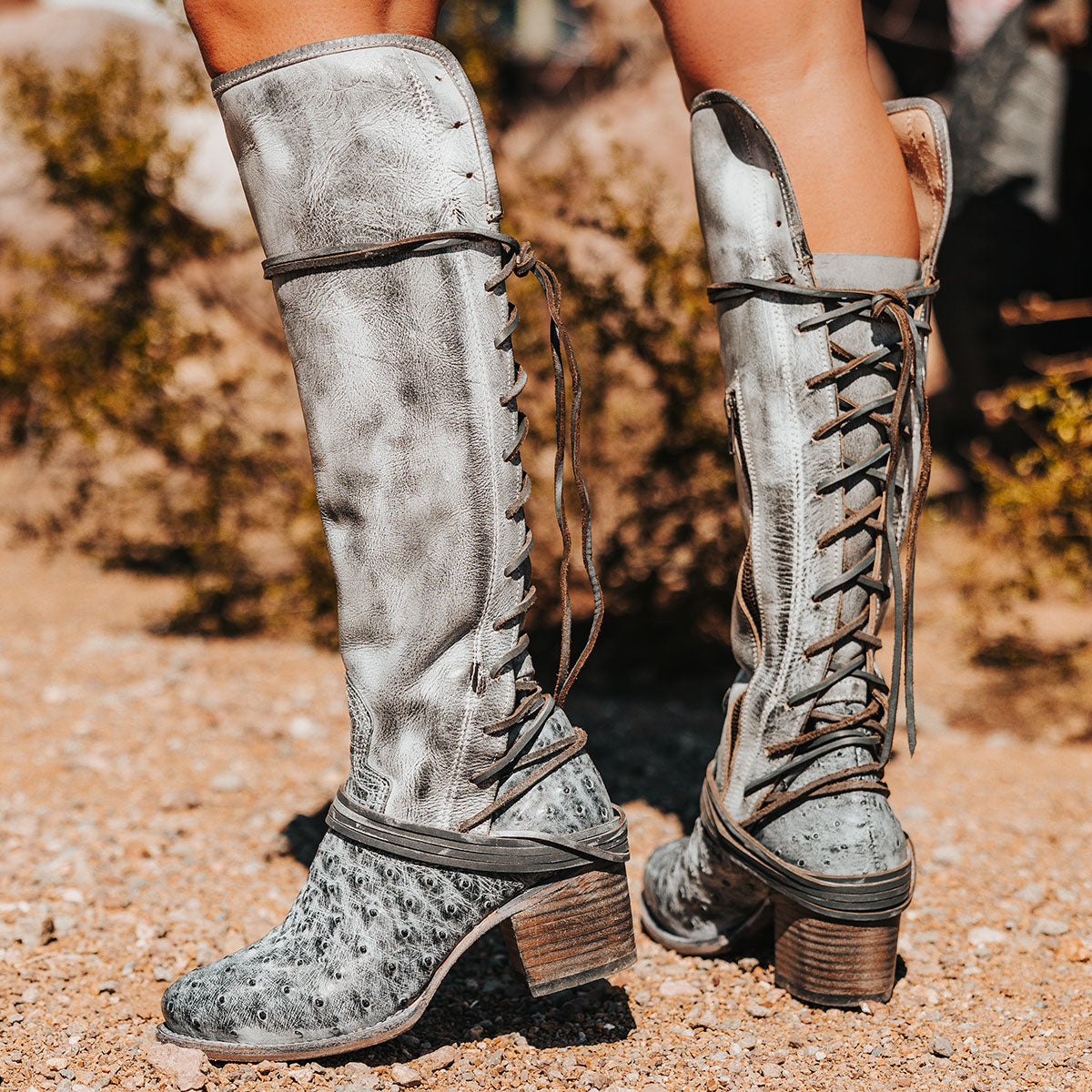 COAL Women's Back Lace-Up Adjustable Wide Calf Leather Boot Ice