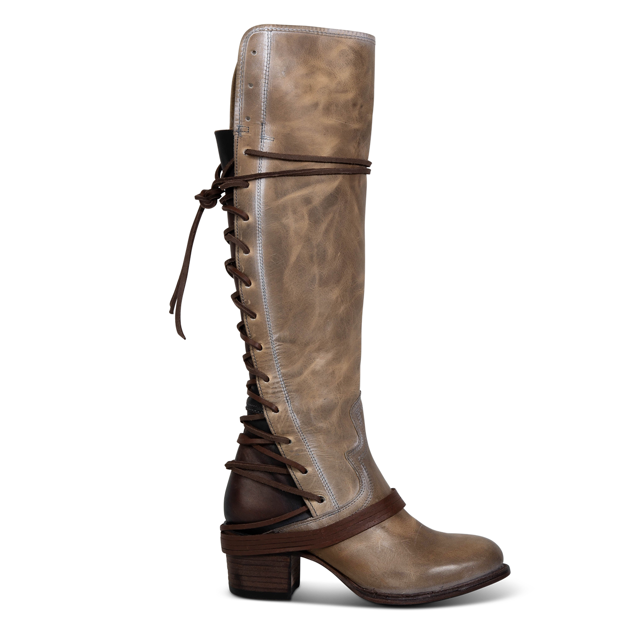 FREEBIRD women’s Coal stone leather knee high adjustable back lacing boot