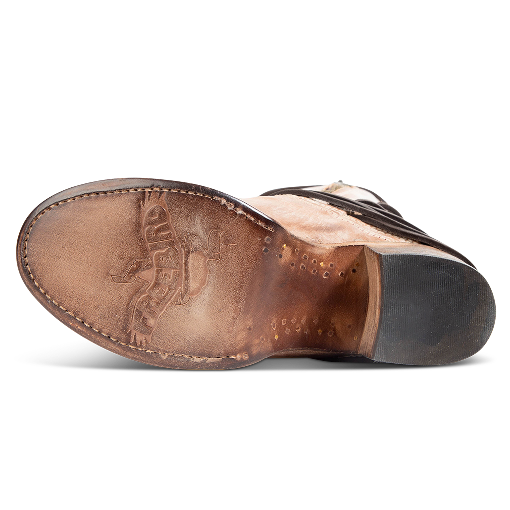Leather sole imprinted with FREEBIRD on women's Coal taupe leather boot