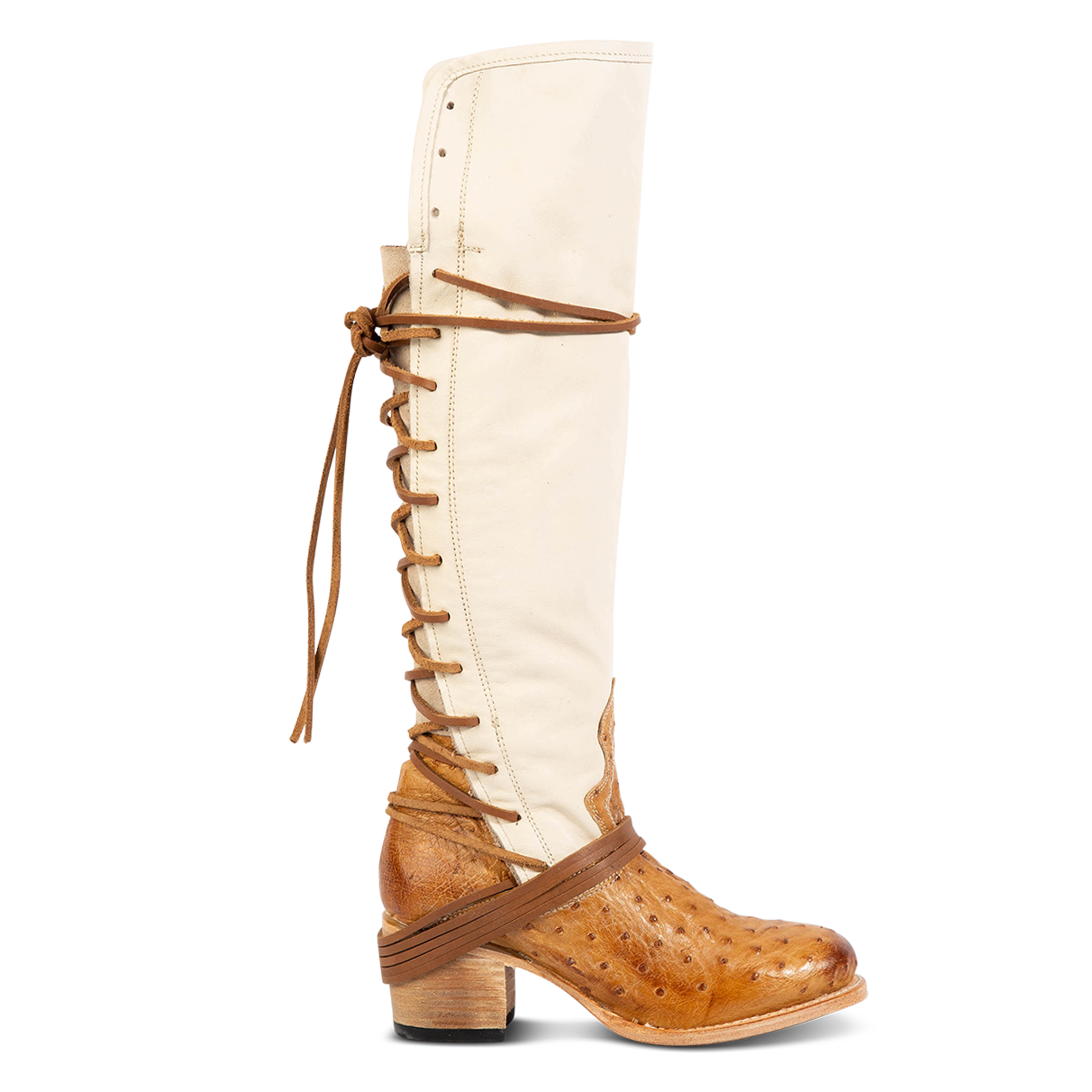 FREEBIRD women's Coal wheat ostrich knee high adjustable back lacing boot 