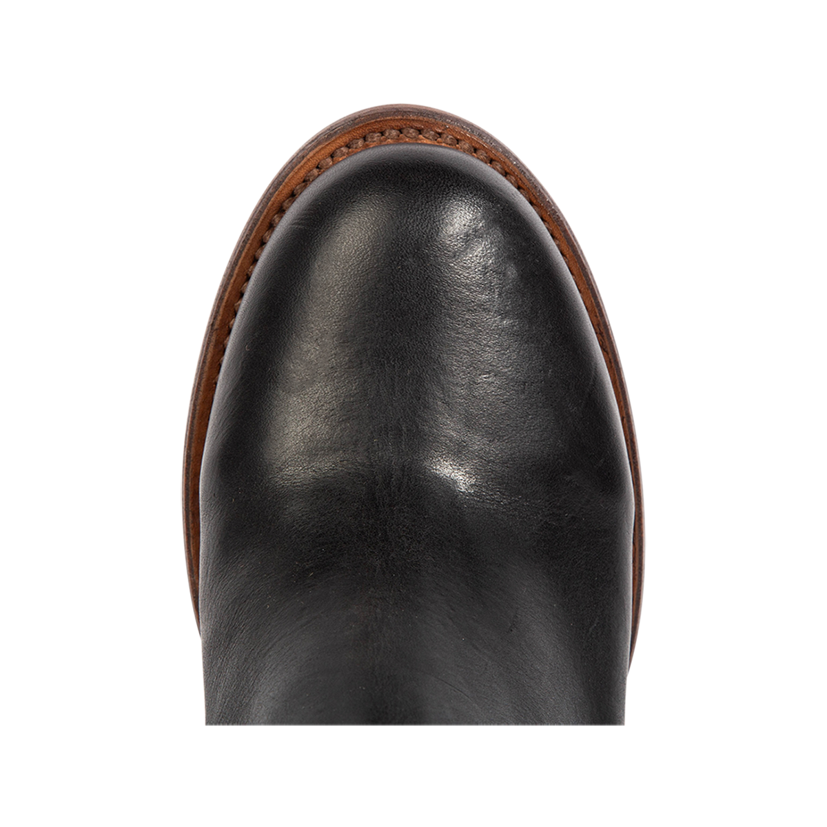 Top view showing round toe construction on FREEBIRD women's Columbia black leather bootie