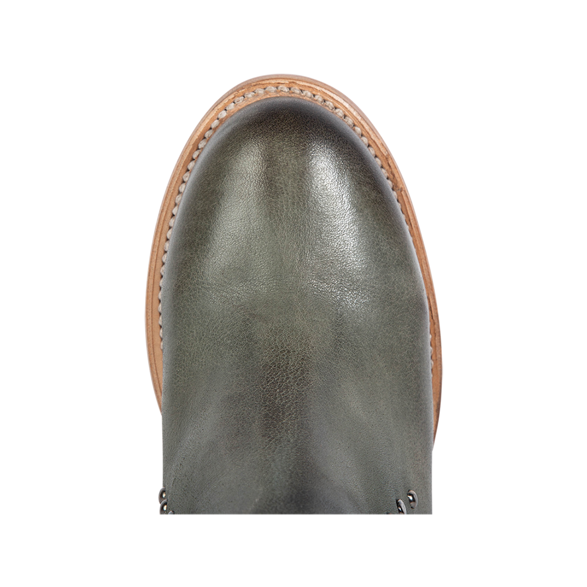 Top view showing round toe construction on FREEBIRD women's Columbia blue leather bootie