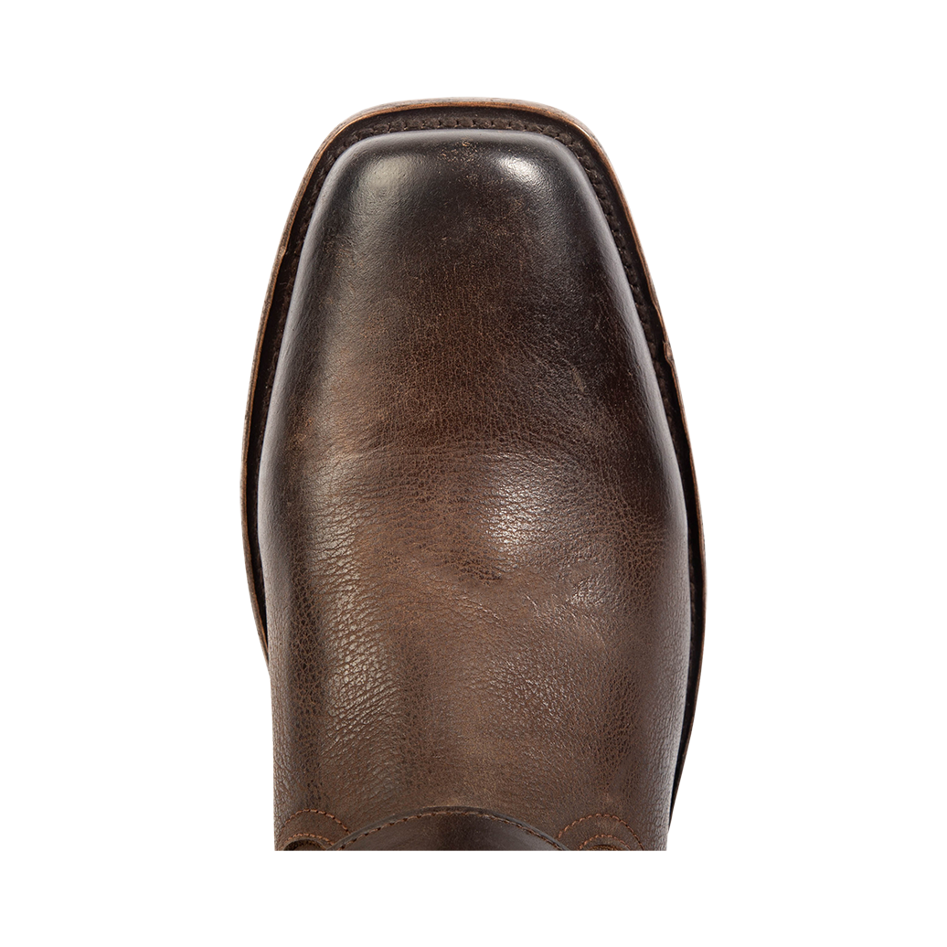 Top view showing square toe on FREEBIRD men's Copperhead brown boot