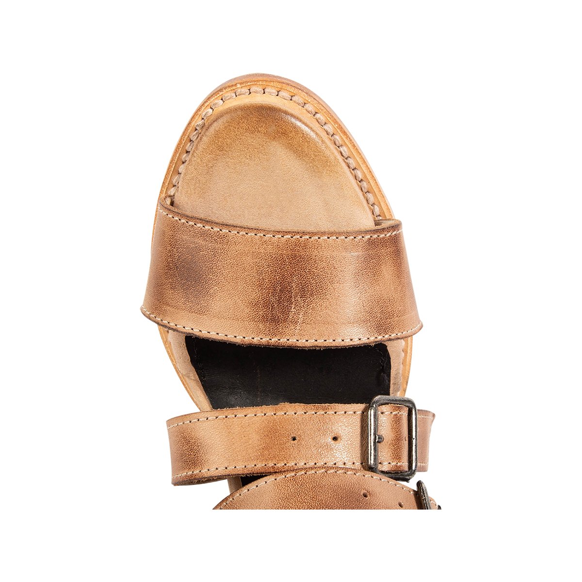 Top view showing open toe construction on FREEBIRD women's Country natural leather sandal