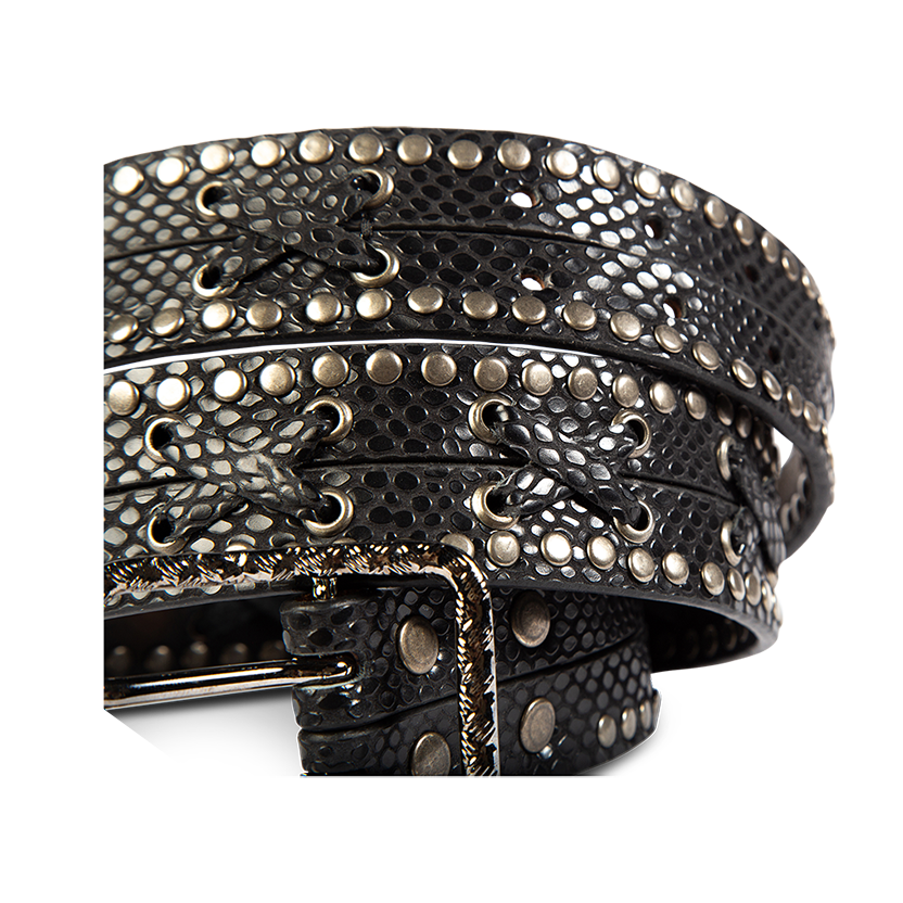 FREEBIRD Cross black snake full grain leather belt featuring silver hardware and leather cross detailing