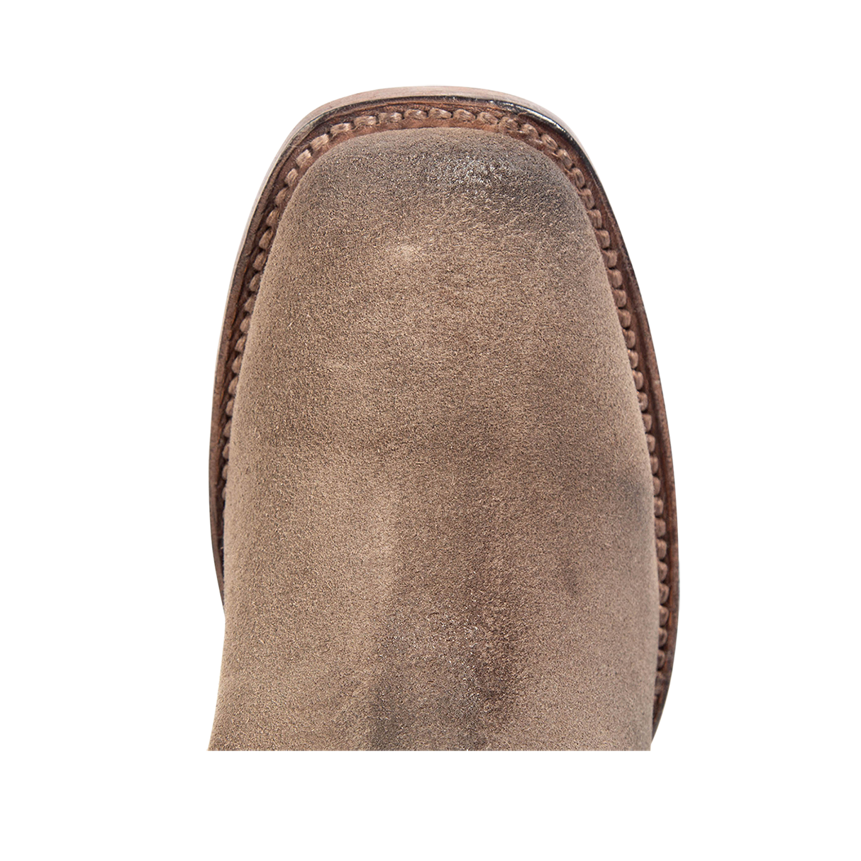 Top view showing square toe on FREEBIRD womens Daisy taupe tall boot