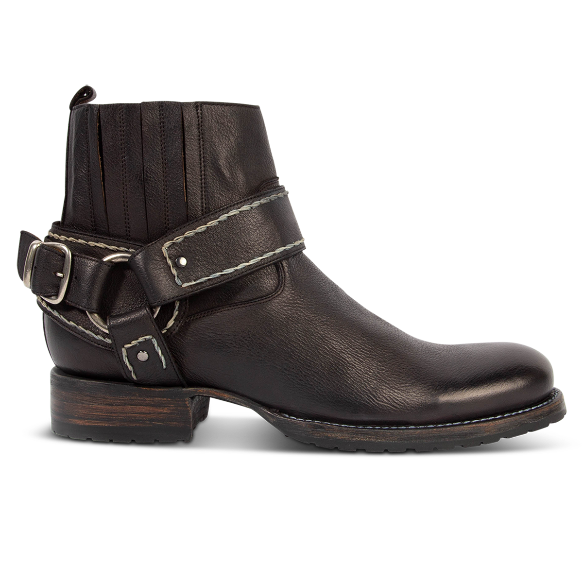 FREEBIRD men's Dallas black leather boot with an inside zip closure, leather ankle harness and gore detailing