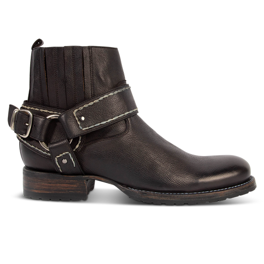 FREEBIRD men's Dallas black leather boot with an inside zip closure, leather ankle harness and gore detailing