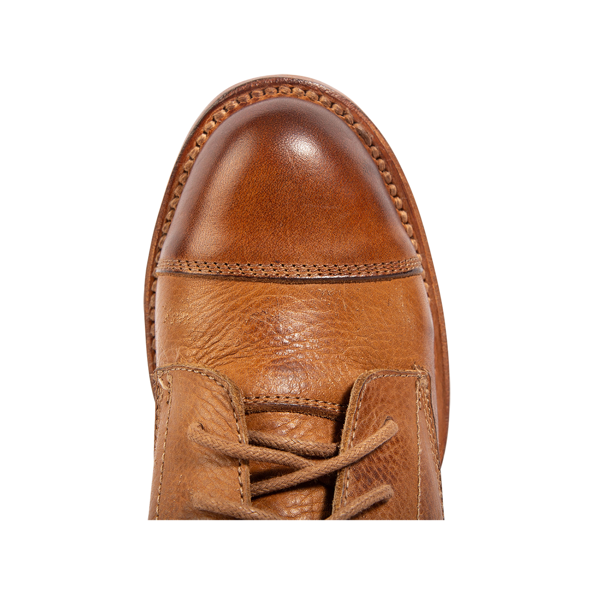 Top view showing FREEBIRD women's Dame wheat multi leather bootie with abstract leather detailing