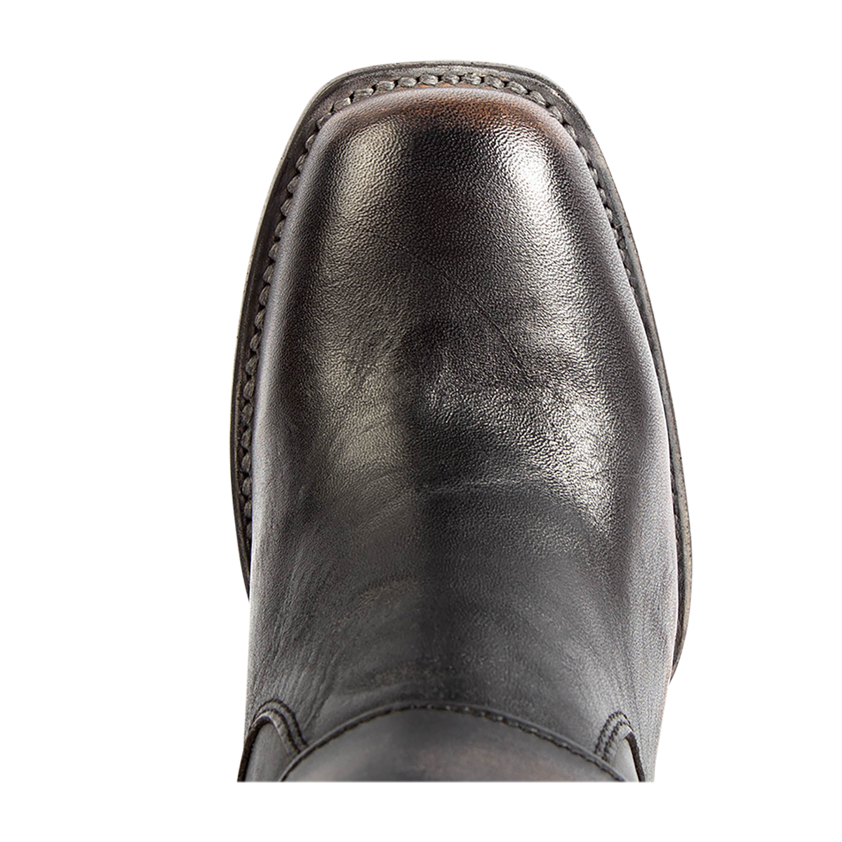 Top view showing square toe on FREEBIRD women's Darcy black leather boot