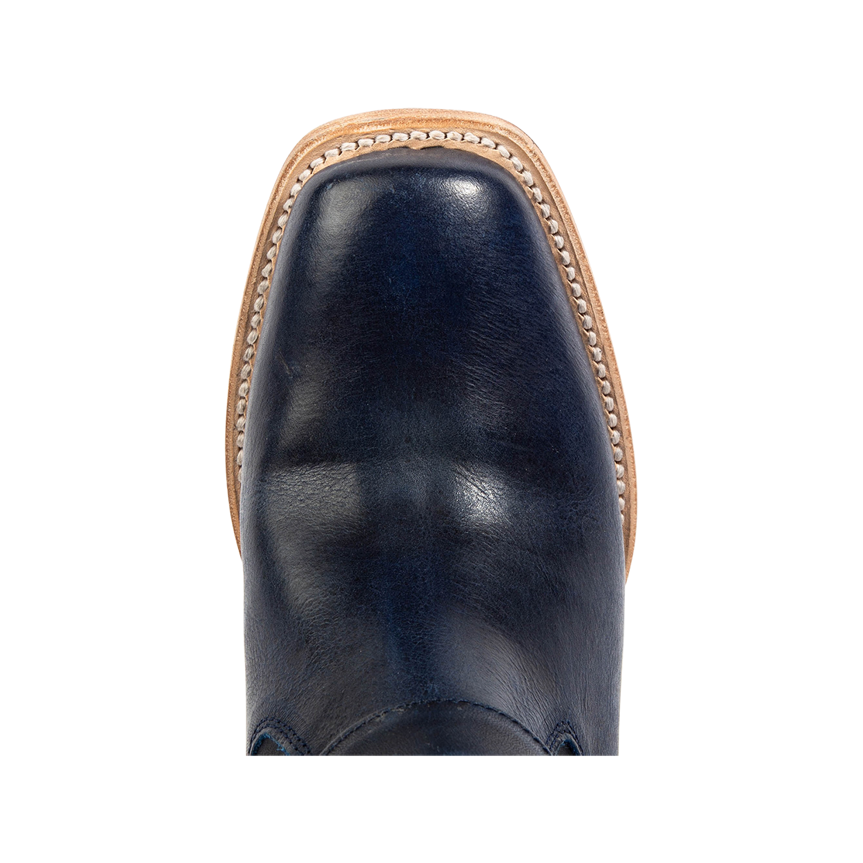 Top view showing square toe on FREEBIRD women's Darcy blue leather boot