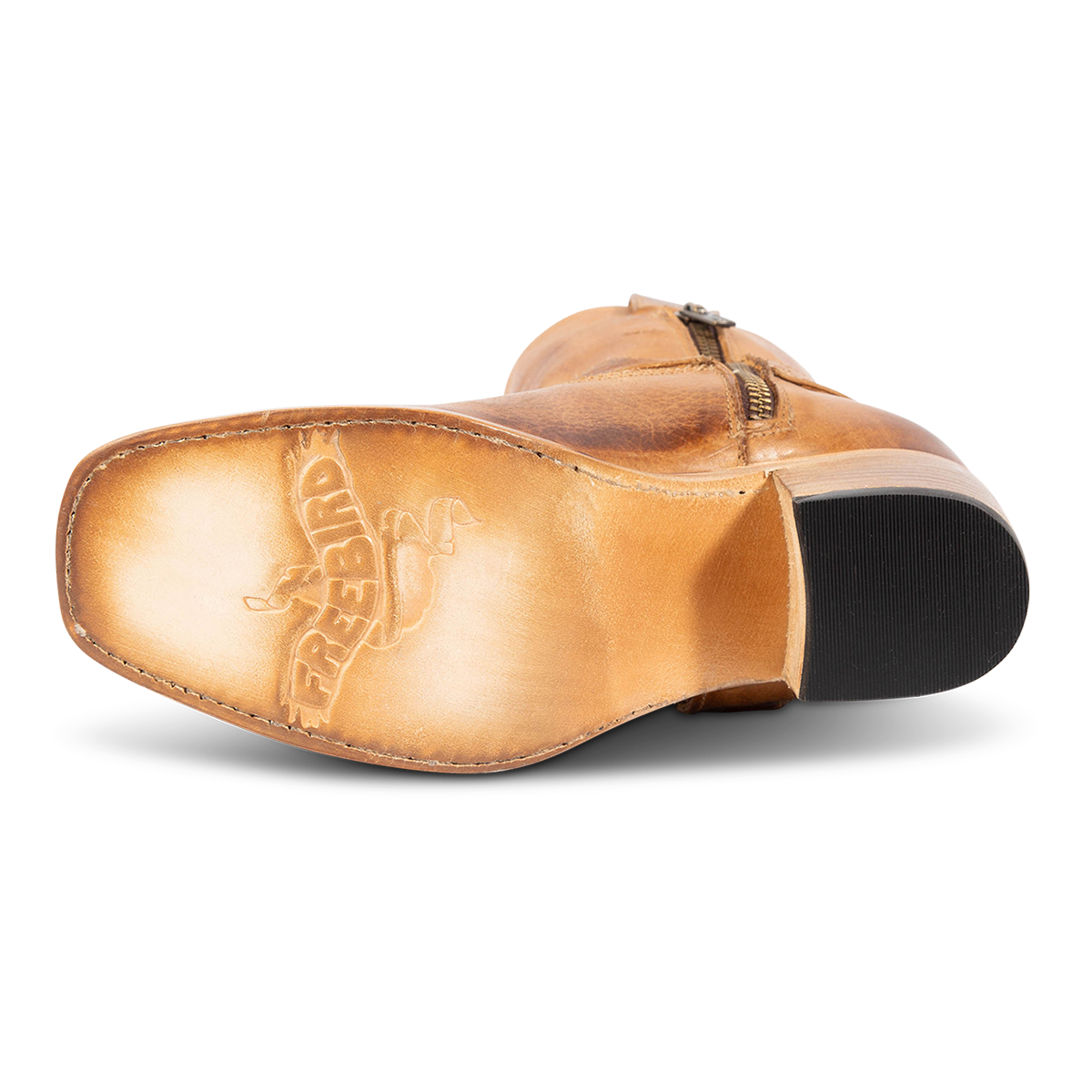 Leather sole imprinted with FREEBIRD on women's Darcy wheat leather boot