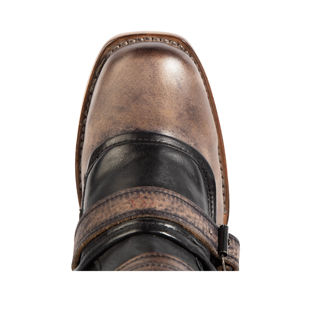 Top view showing square toe on FREEBIRD women's Darlin black leather bootie