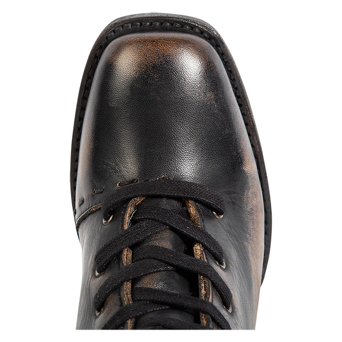 Top view showing square toe construction on FREEBIRD women's Dart black leather boot
