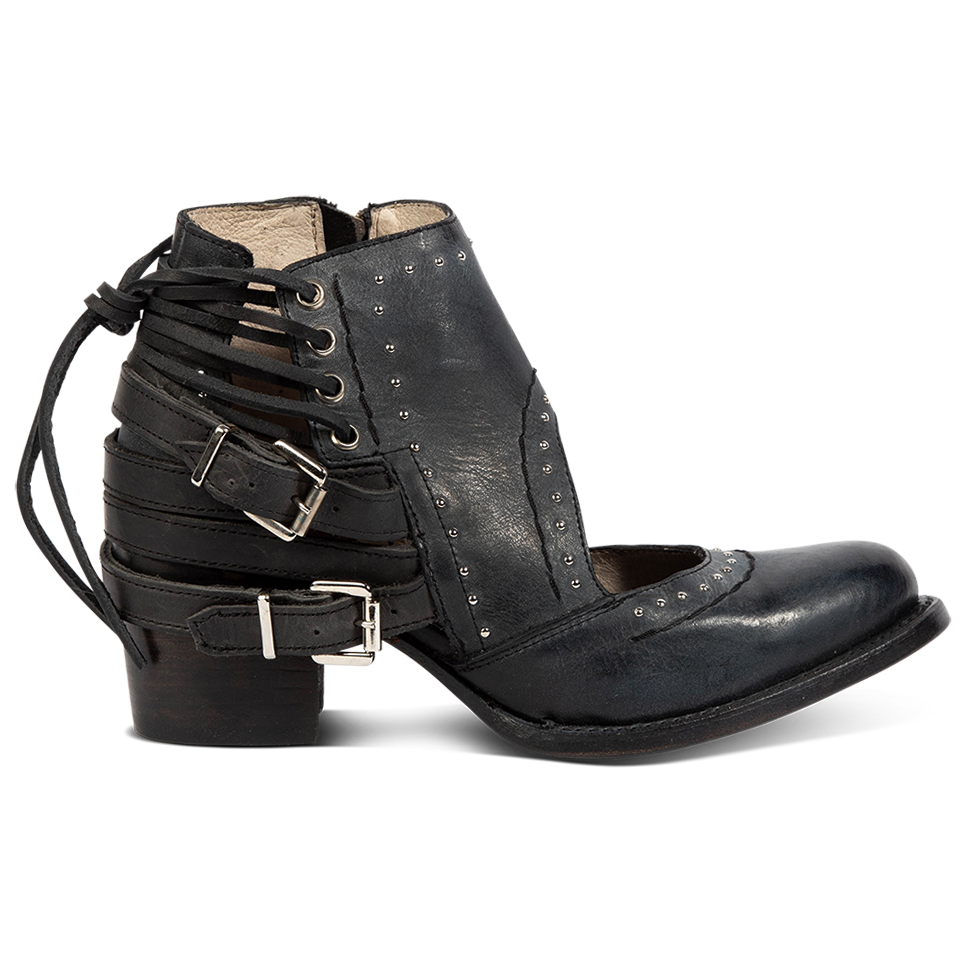 FREEBIRD Desert black bootie with leather straps and working buckles