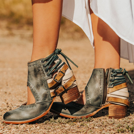 FREEBIRD Desert blue bootie with leather straps and working buckles
