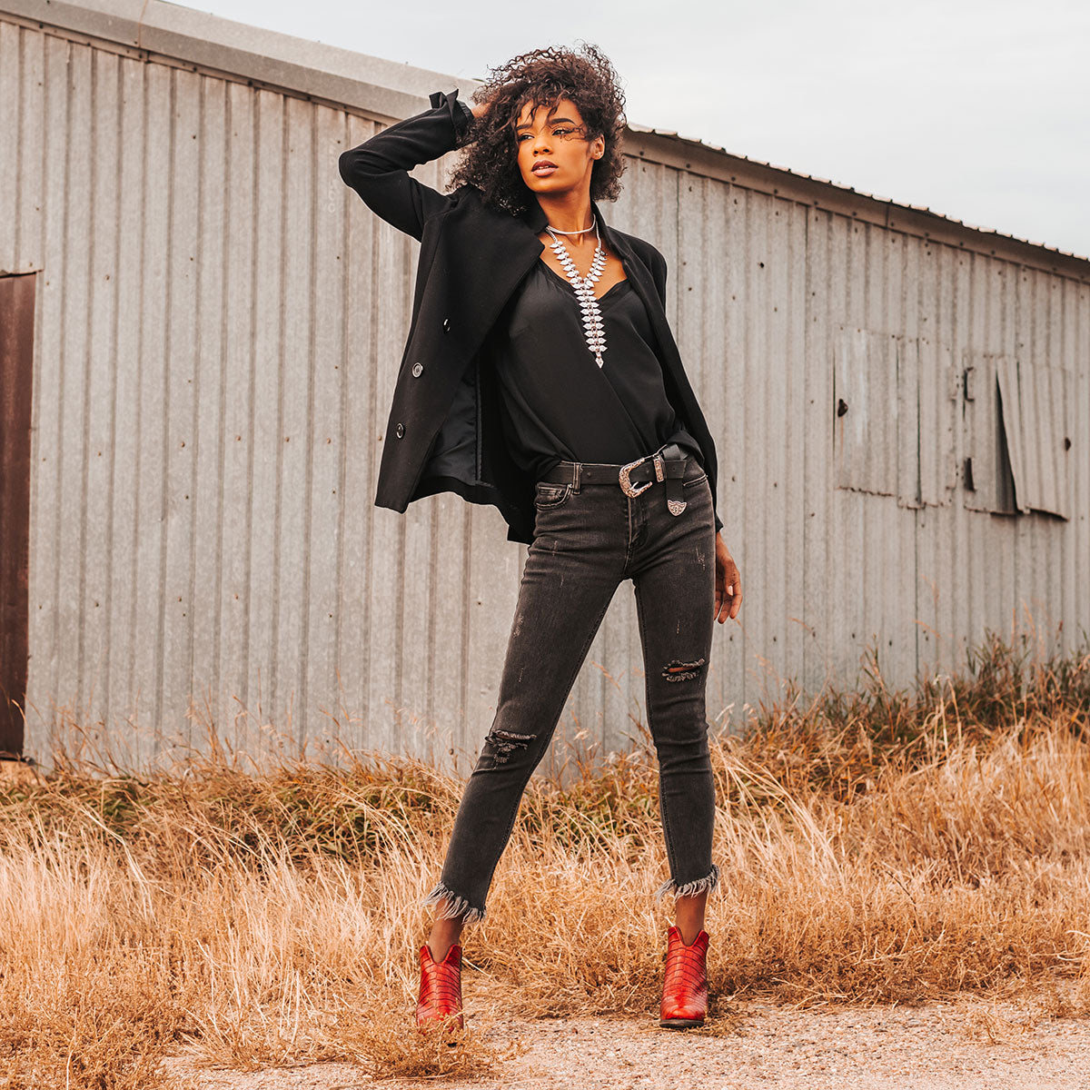 FREEBIRD women's Detroit red croco featuring inverted heel, front cut out dip, and two toned full grain leather lifestyle