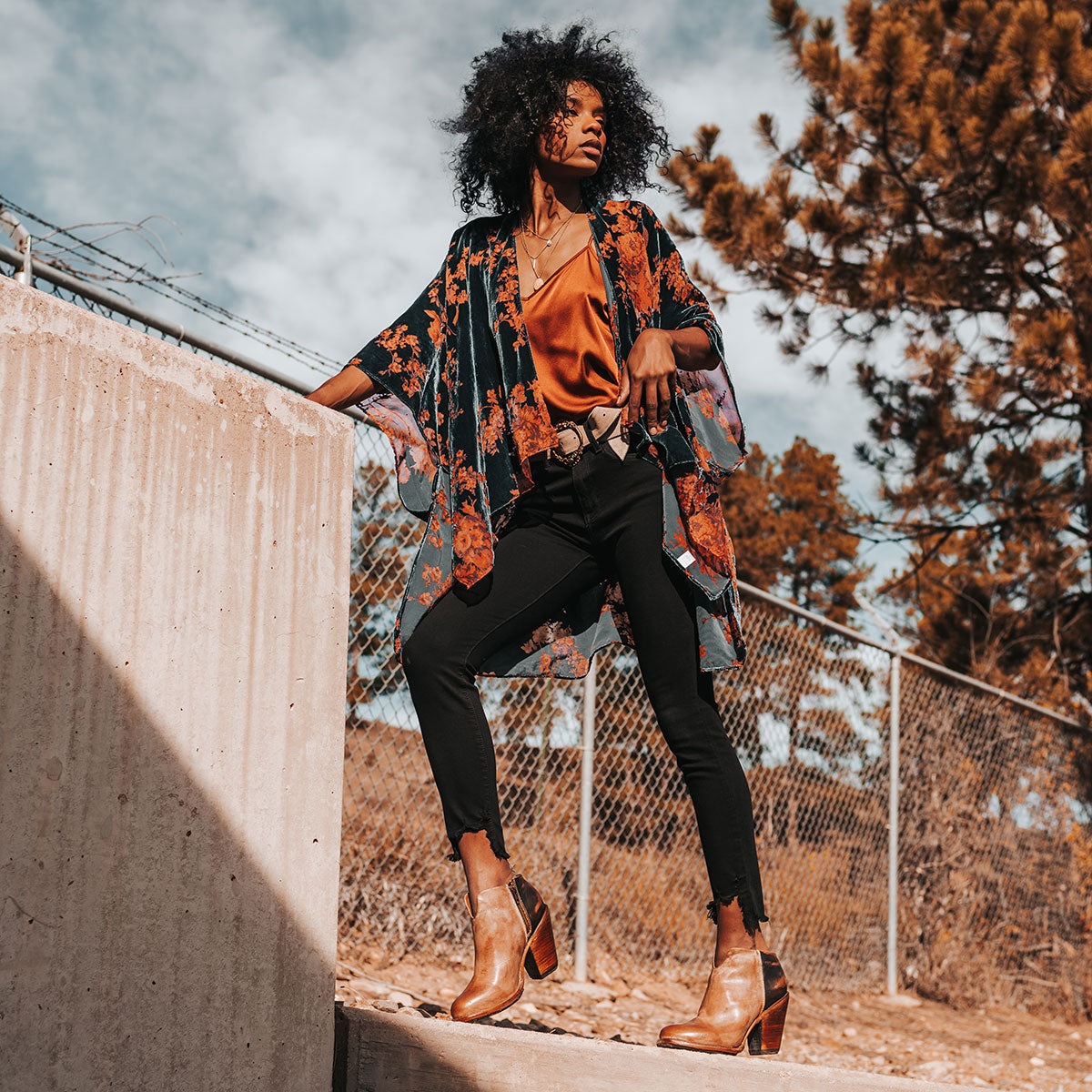 FREEBIRD women's Detroit taupe featuring inverted heel, front cut out dip, and two toned full grain leather lifestyle image