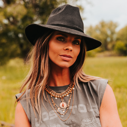FREEBIRD Dora black minimalistic hat featuring teardrop crown and relaxed-brim lifestyle