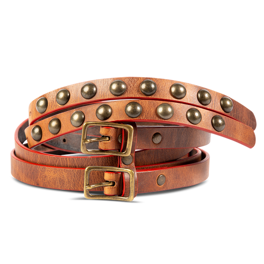 FREEBIRD Double brown full grain leather belt featuring rustic hardware and double buckle closure