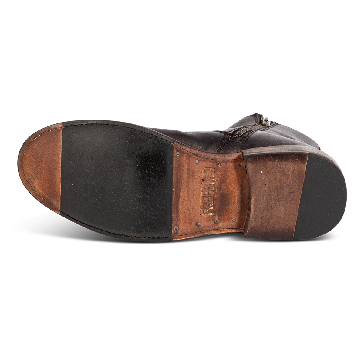 Leather and rubber sole imprinted with FREEBIRD on men's Douglas black leather ankle boot
