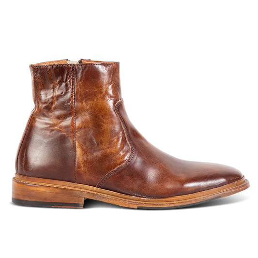FREEBIRD men's Douglas cognac leather ankle boot with an almond toe, inside zip and low heel