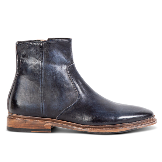 FREEBIRD men's Douglas navy leather ankle boot with an almond toe, inside zip and low heel