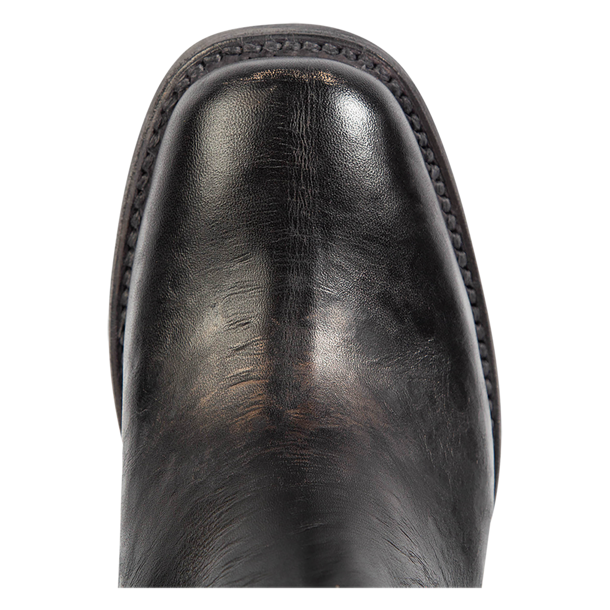Top view showing square toe construction on FREEBIRD women's Dreamer black leather bootie
