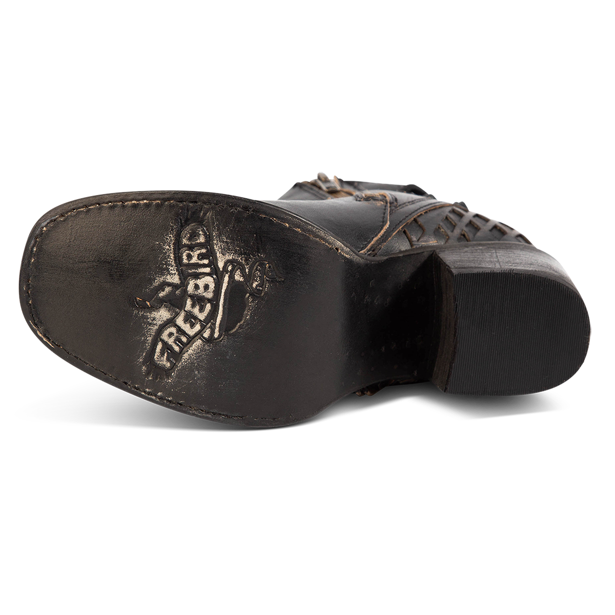 Leather sole imprinted with FREEBIRD on women's Dreamer black leather bootie
