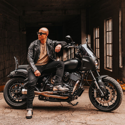 FREEBIRD men's Easton black low heel tall boot with buckles lifestyle image