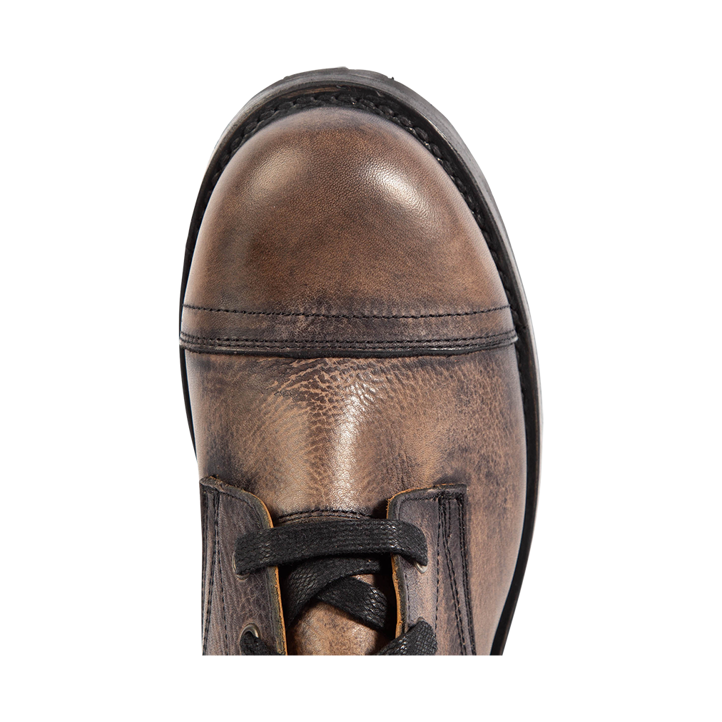 Top view showing cap toe construction on FREEBIRD mens Eli black leather boot