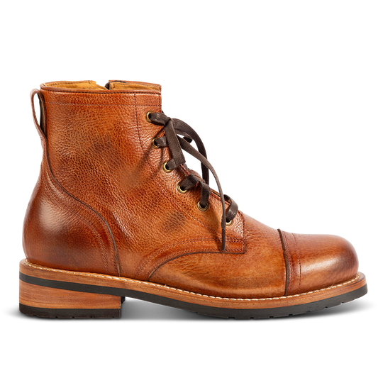 FREEBIRD mens Eli whiskey cap toe front lacing rubber tread sole leather boot